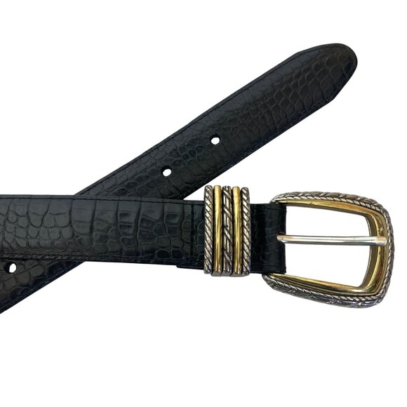 Vintage Brighton Classics Black Croc Embossed Leather Belt Womens Small 28 - Picture 1 of 10